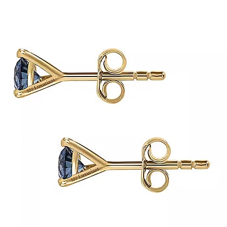 Luxuriant Diamond - Lab Grown Blue Diamond Earring With Push Back in Vermeil Yellow Gold Plated Sterling Silver 0.52 Ct