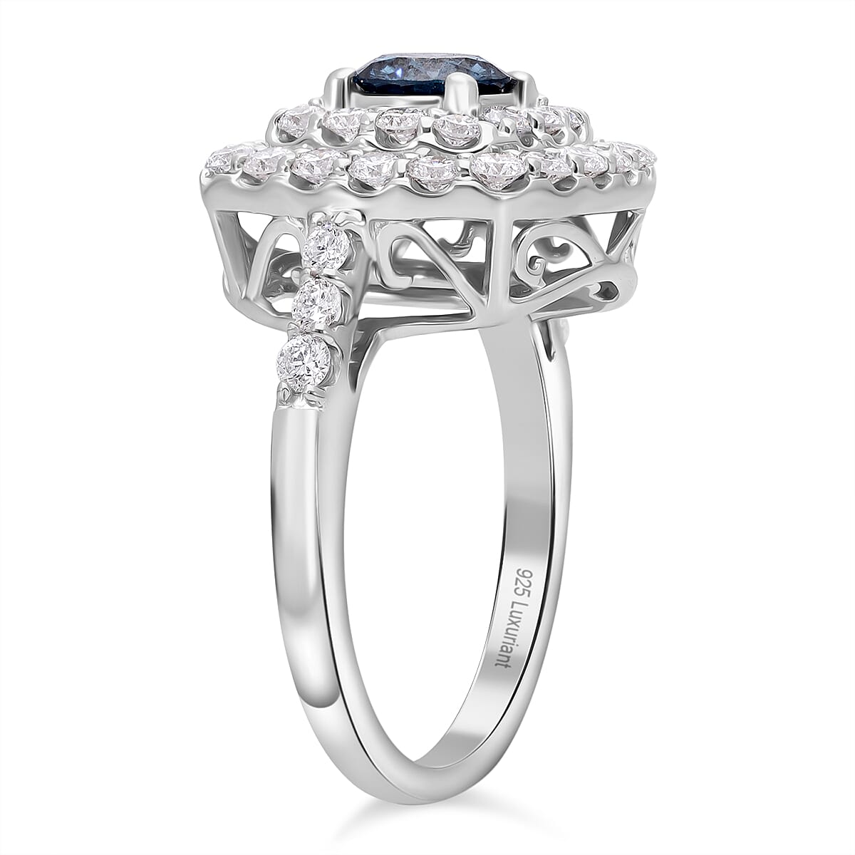 Luxuriant Diamond Lab Grown Blue Diamond (VS-SI) & Lab Grown Diamond (VS-G-H) Ring in Platinum Overlay Sterling Silver 1.50 Ct.