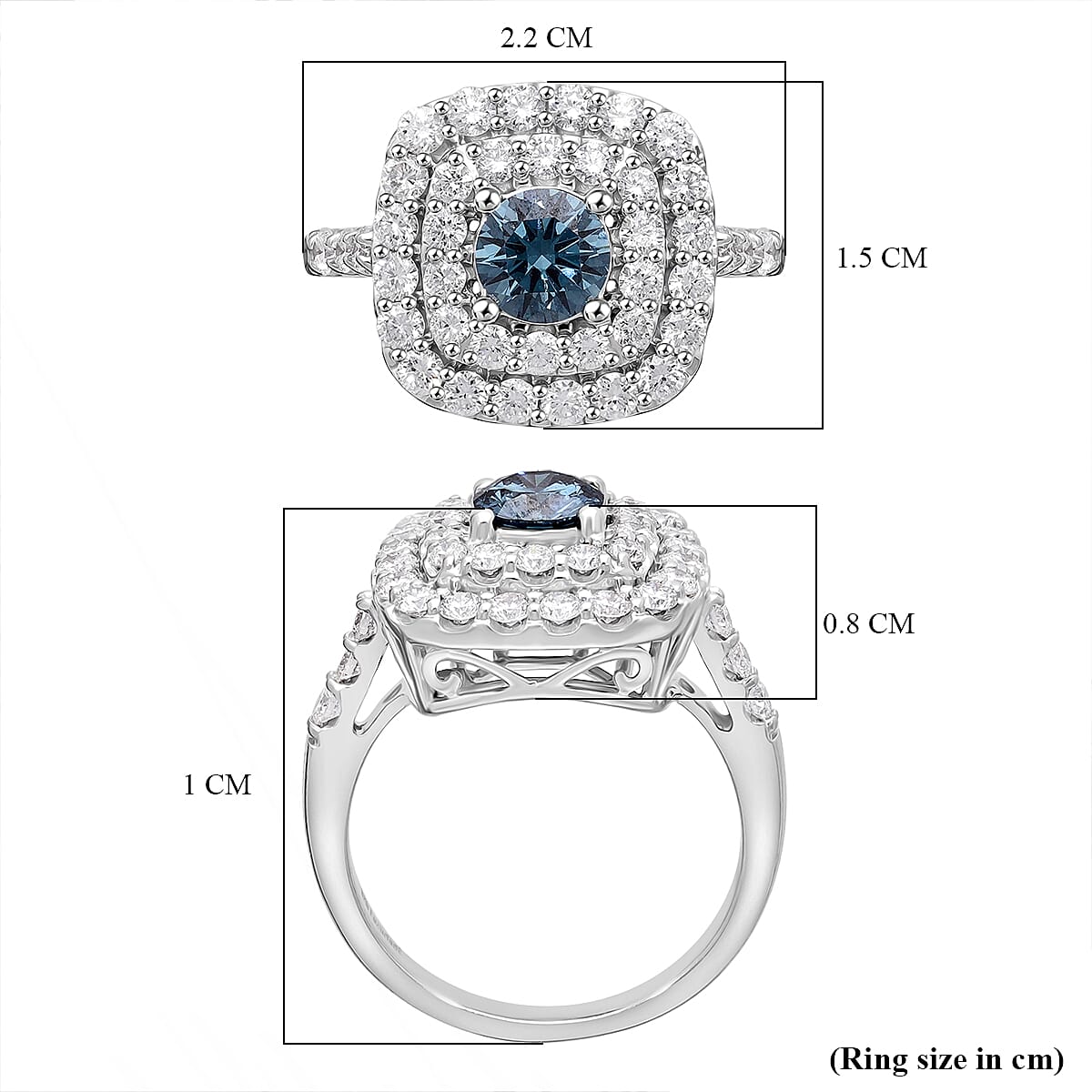 Luxuriant Diamond Lab Grown Blue Diamond (VS-SI) & Lab Grown Diamond (VS-G-H) Ring in Platinum Overlay Sterling Silver 1.50 Ct.