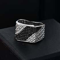 GP Collection - Black Spinel and Blue Sapphire Ring in Rhodium Overlay Sterling Silver