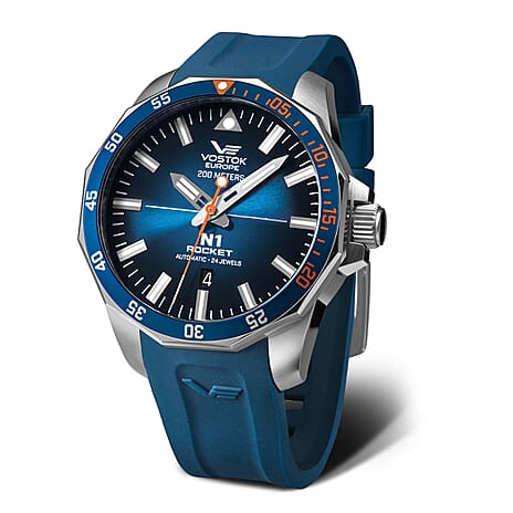 VOSTOK EUROPE Rocket N1 Automatic Movt. 20ATM WR Blue Dial Mens Watch with Blue Silicone Strap