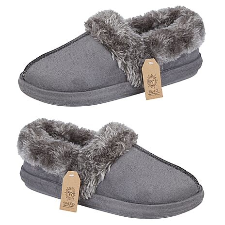 Jo - Joe Ladies Avery Lined  Slippers with Fur Collar (Size 5) - Charcoal