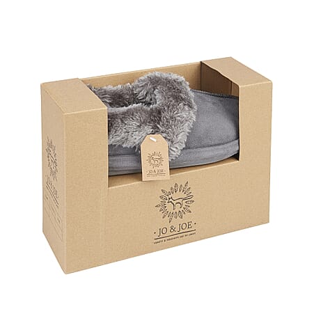 Jo - Joe Ladies Avery Lined  Slippers with Fur Collar (Size 5) - Charcoal