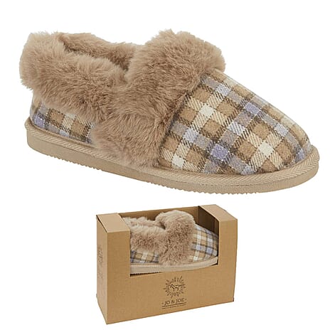 Jo - Joe Ladies Ballyfin Lined Bootee Slippers with Fur Collar (Size 8) - Camel