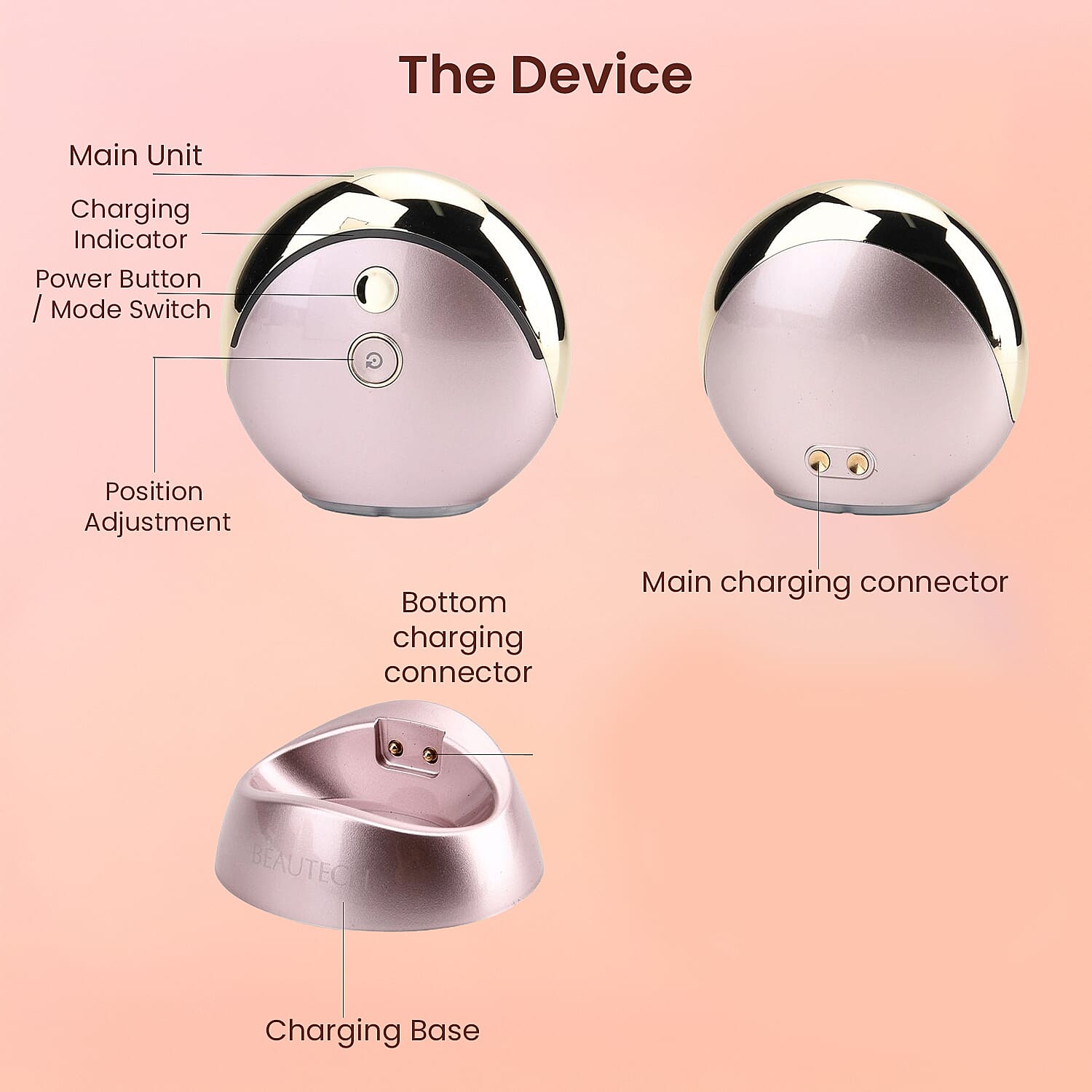 BEAUTECH RF-EMS Facial Beauty Device - Portable & Rechargeable with LED Light Therapy