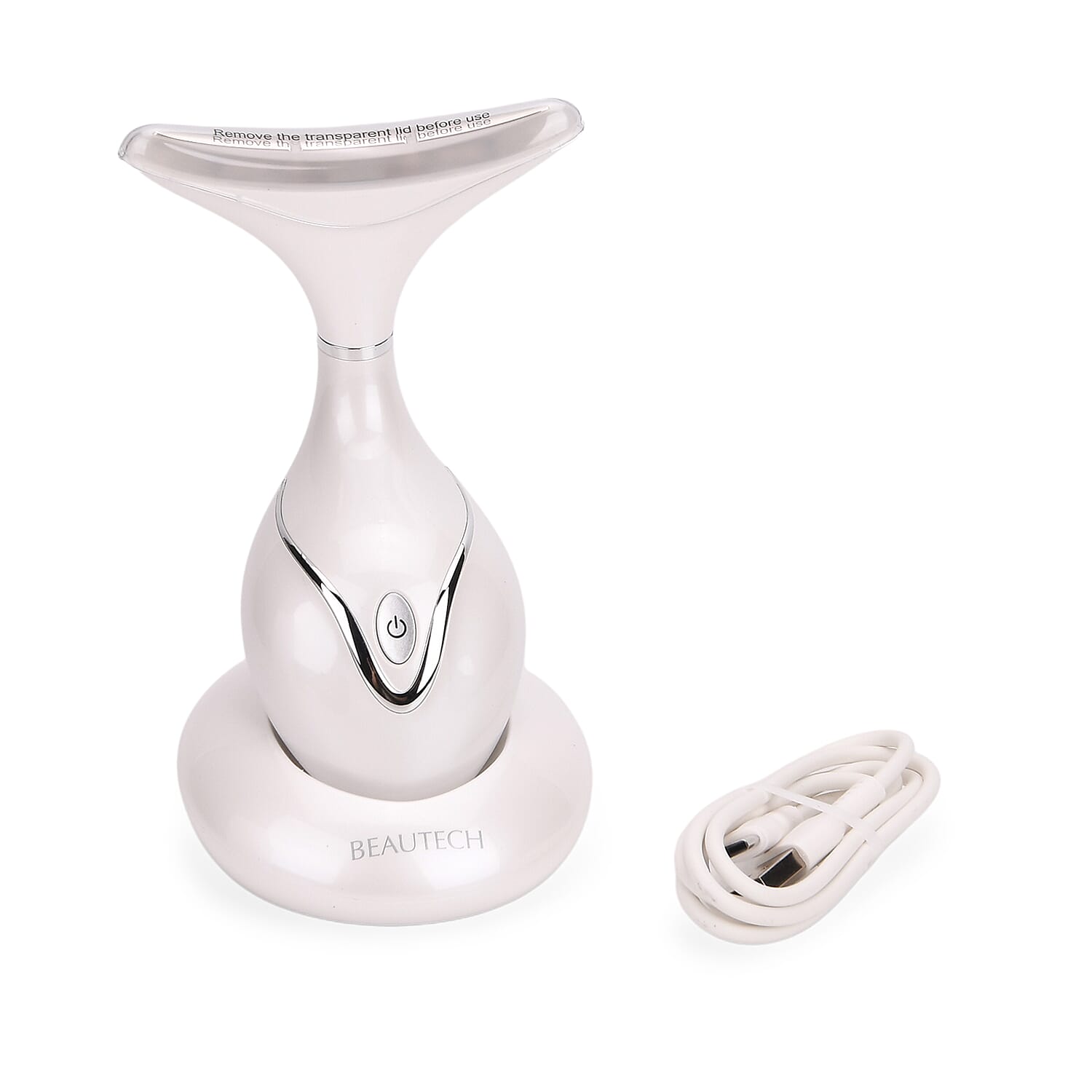 BEAUTECH Neck Massager- 6-in-1 Therapy with EMS, Red-Blue-Green Light, Heating, Vibration, & Intelligent Sensor - White