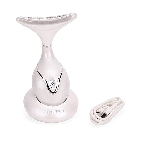 BEAUTECH Neck Massager- 6-in-1 Therapy with EMS, Red-Blue-Green Light, Heating, Vibration, & Intelligent Sensor - White