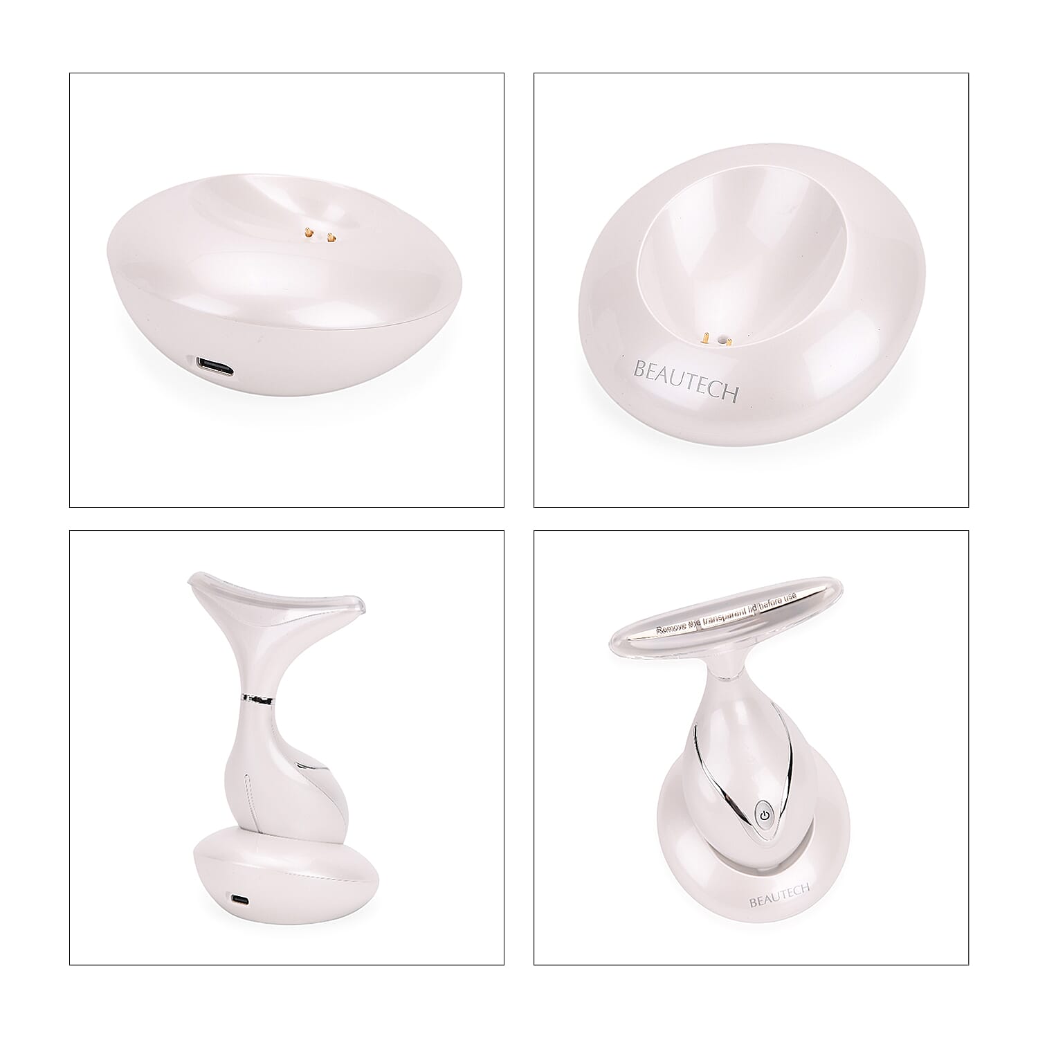 BEAUTECH Neck Massager- 6-in-1 Therapy with EMS, Red-Blue-Green Light, Heating, Vibration, & Intelligent Sensor - White