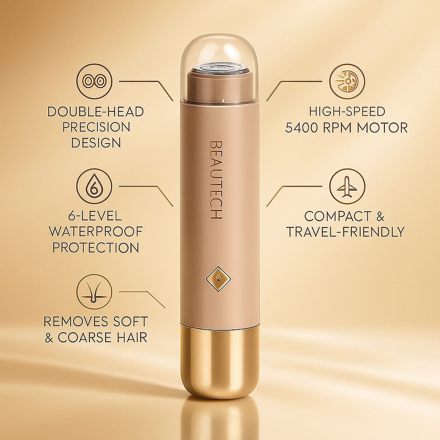 BEAUTECH - Double Head Hair Remover - 6-Level Waterproof, High-Speed & Type-C Rechargeable