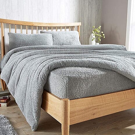 Sleep-Snuggle Luxurious Teddy Fleece Super Soft Warm and Cosy Duvet Cover with Pillow Case (Size Single) - Silver