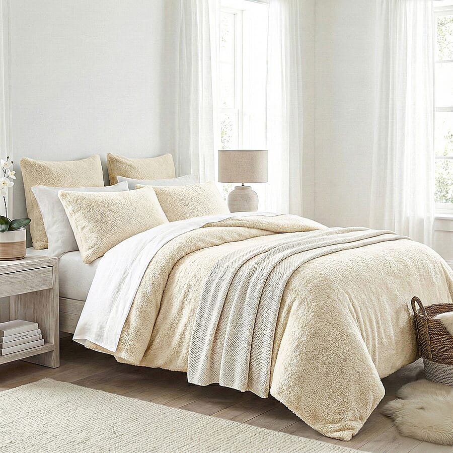 SleepandSnuggle Teddy Fleece Double Duvet Cover Set with Pillowcases – Single Size
