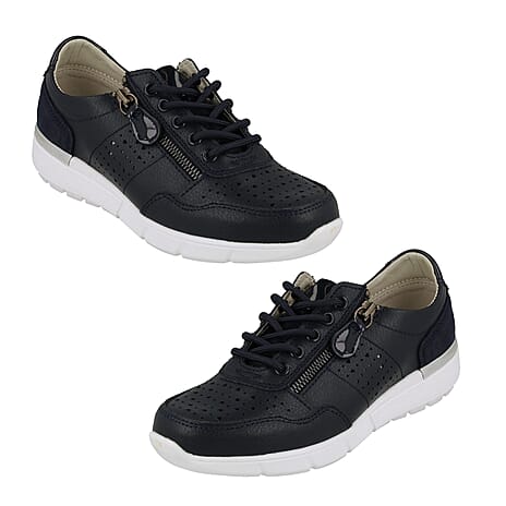 Down to Earth Ladies Leather Casual Trainers (Size 3) - Navy