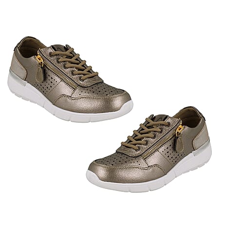 Down to Earth Ladies Leather Casual Trainers (Size 3) - Bronze