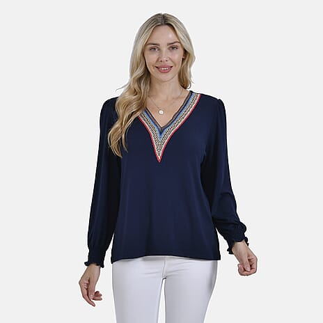 - Maisi V-Neck Lace Blouse (Size S) - Blue