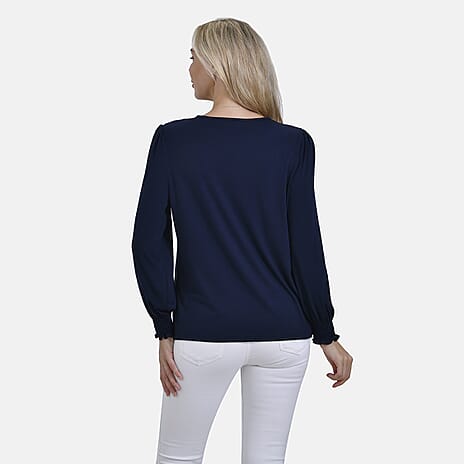 - Maisi V-Neck Lace Blouse (Size S) - Blue