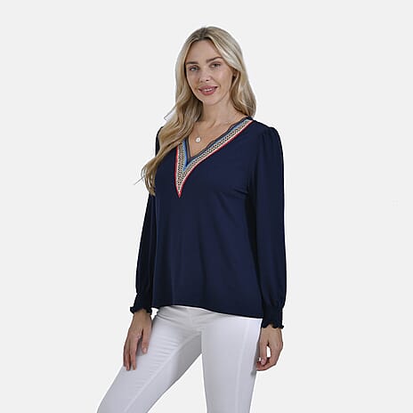- Maisi V-Neck Lace Blouse (Size S) - Blue