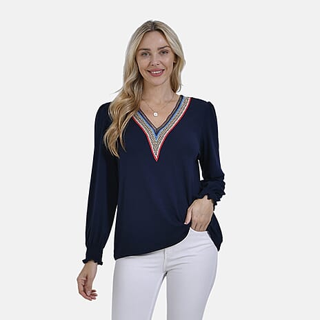 - Maisi V-Neck Lace Blouse (Size S) - Blue