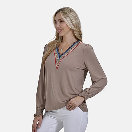 - Maisi V-Neck Lace Blouse (Size M) - Khaki