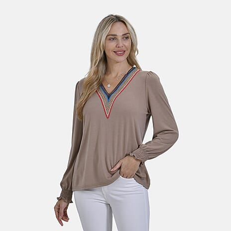 - Maisi V-Neck Lace Blouse (Size L) - Khaki