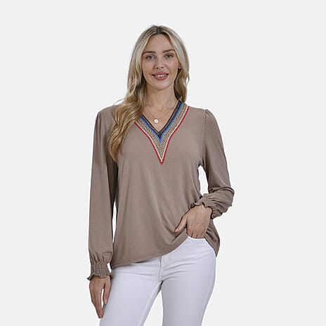 - Maisi V-Neck Lace Blouse (Size XL) - Khaki