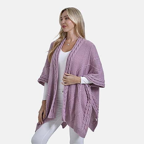 - Maisi Cozy Cable Knitted Cardigan (One Size, 8 To 24) - Mauve