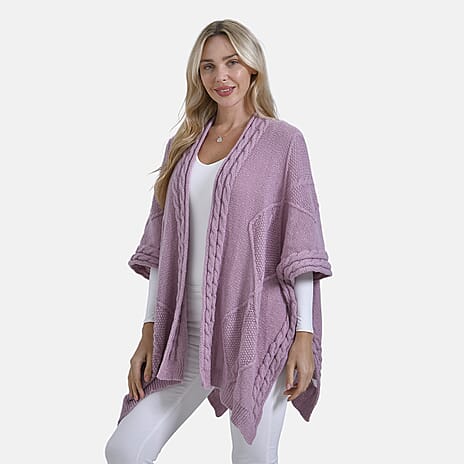 - Maisi Cozy Cable Knitted Cardigan (One Size, 8 To 24) - Mauve