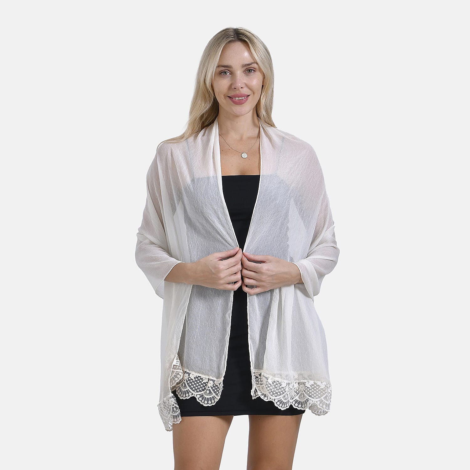 Closeout Deal New Arrival Lace Design on Edges Scarf (Size - One Size) - Apricot