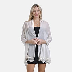 Closeout Deal New Arrival Lace Design on Edges Scarf (Size - One Size) - Blue