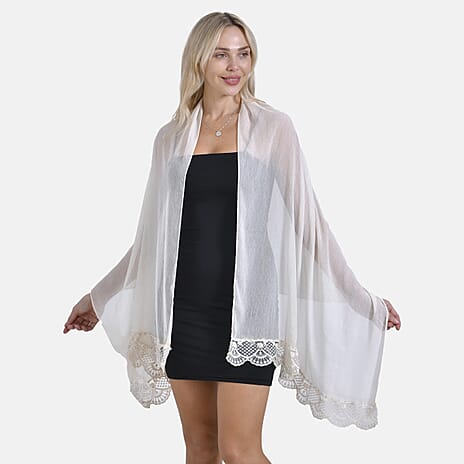 Closeout Deal New Arrival Lace Design on Edges Scarf (Size - One Size) - Apricot