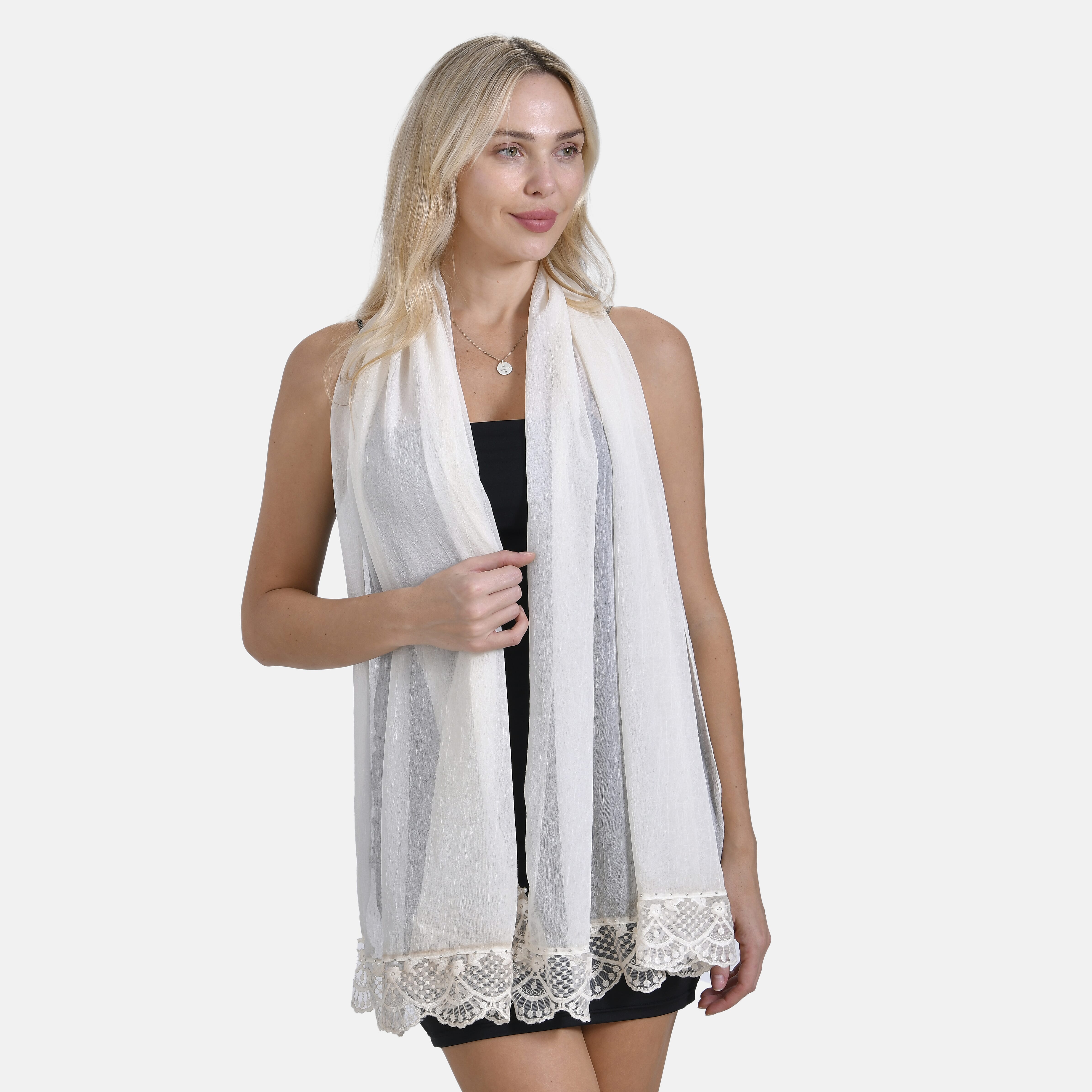 Closeout Deal New Arrival Lace Design on Edges Scarf (Size - One Size) - Apricot