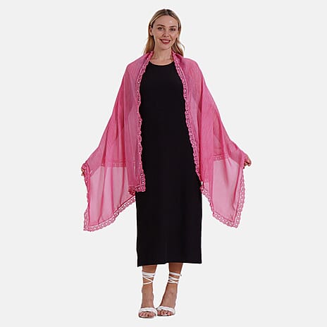 New Arrival- Elegant Lace Trim Dual Scarf Set - Pink & Blue