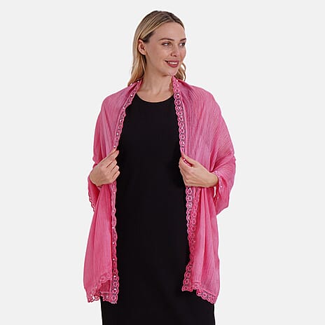 New Arrival- Elegant Lace Trim Dual Scarf Set - Pink & Blue