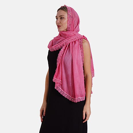 New Arrival- Elegant Lace Trim Dual Scarf Set - Pink & Blue