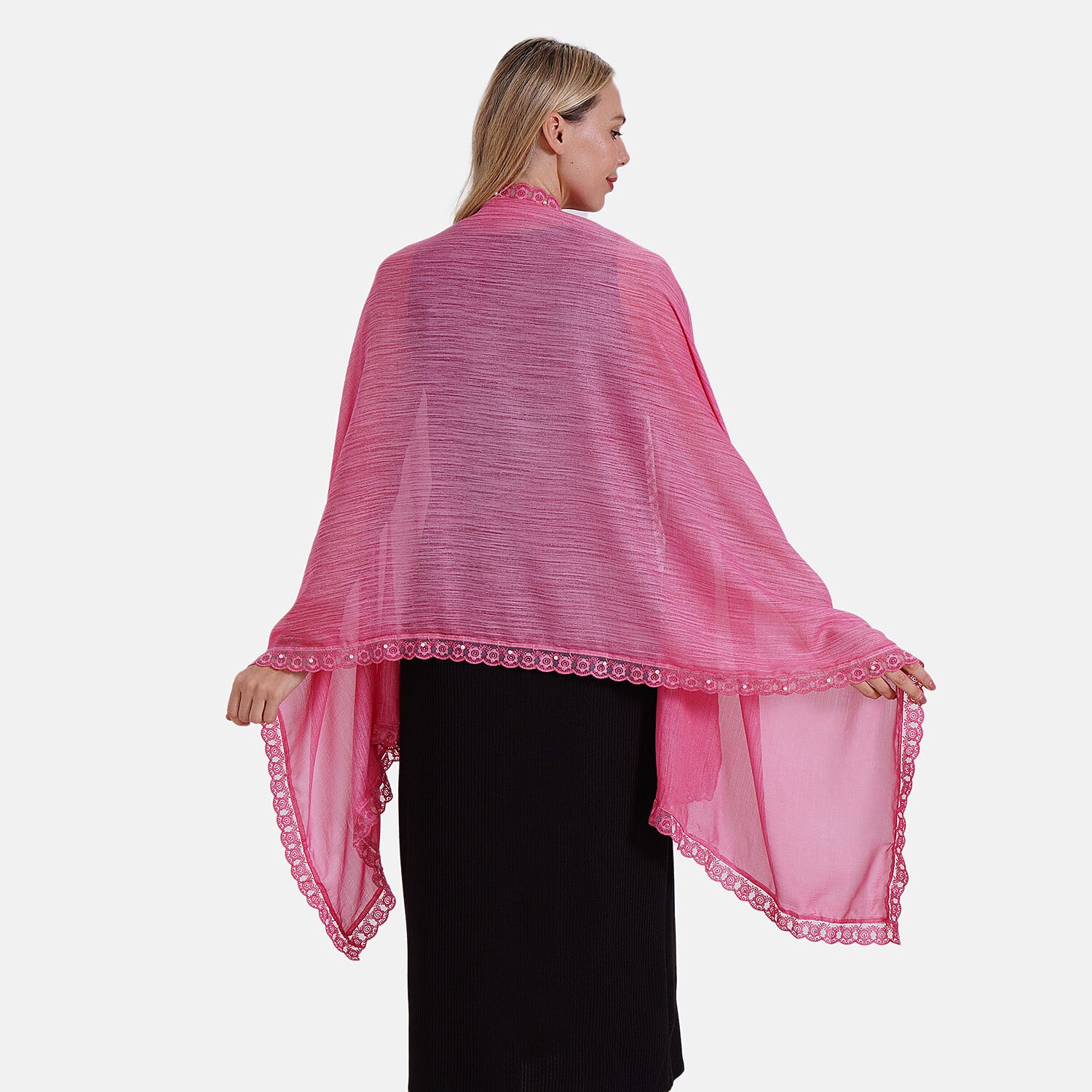 Set of 2 Scaves with Lace detail- Pink - Blue Set of 2 Scaves with Lace detail- Pink - Blue
