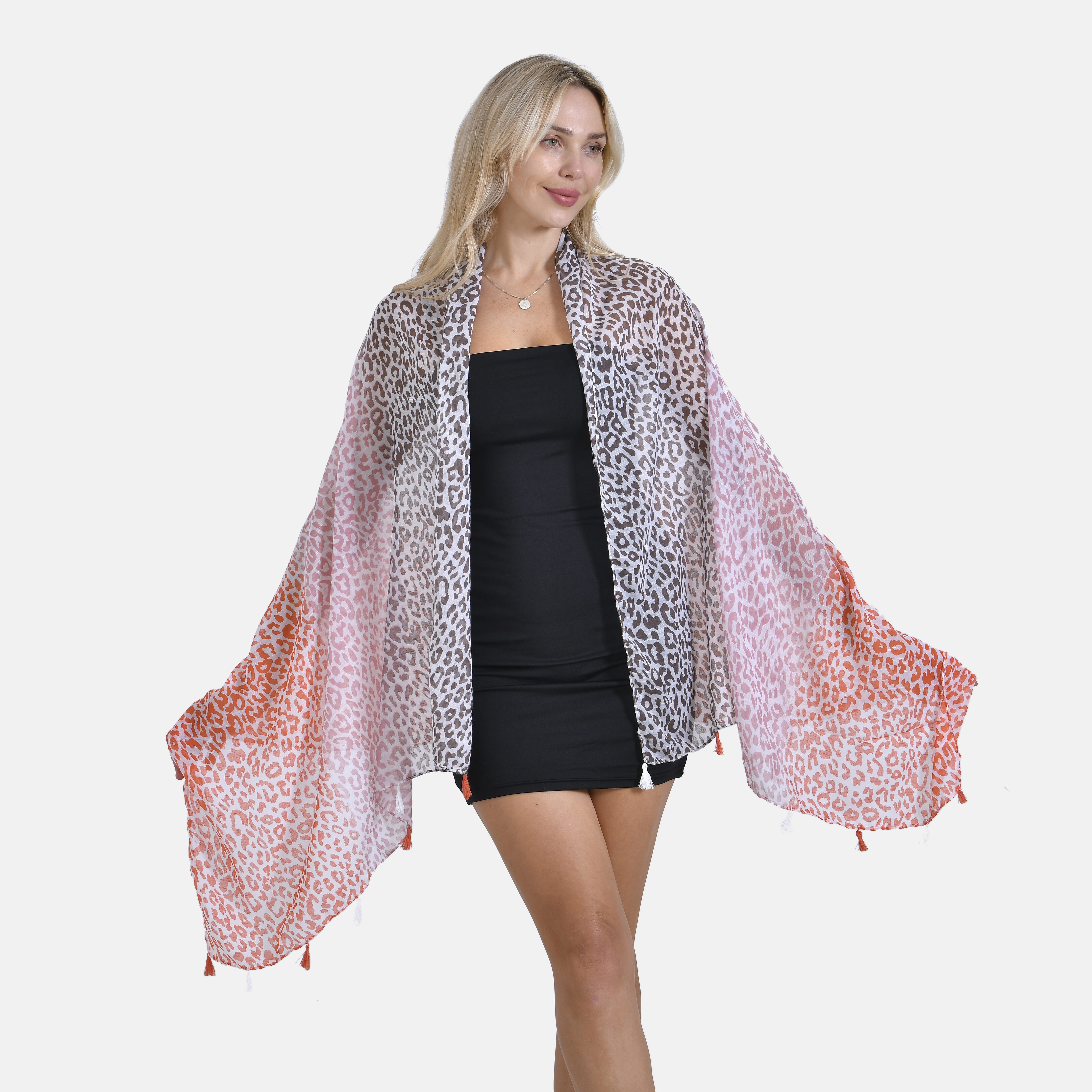 Closeout Deal - New Arrival 2-Tone Leopard Print Scarf (One Size) - Orange