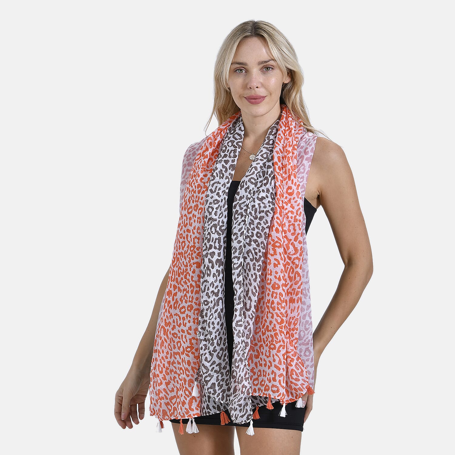 Closeout Deal - New Arrival 2-Tone Leopard Print Scarf (One Size) - Orange