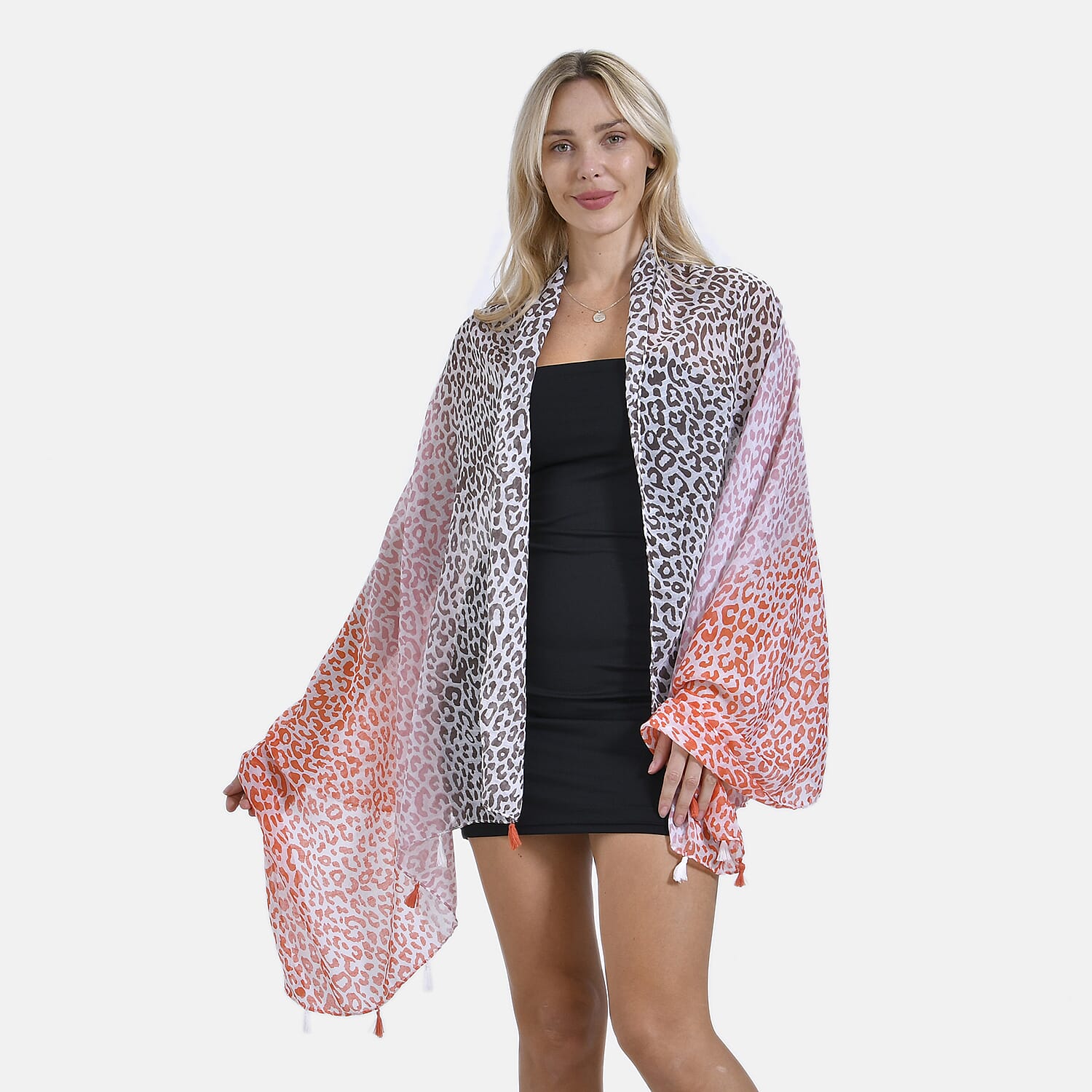 Closeout Deal - New Arrival 2-Tone Leopard Print Scarf (One Size) - Orange