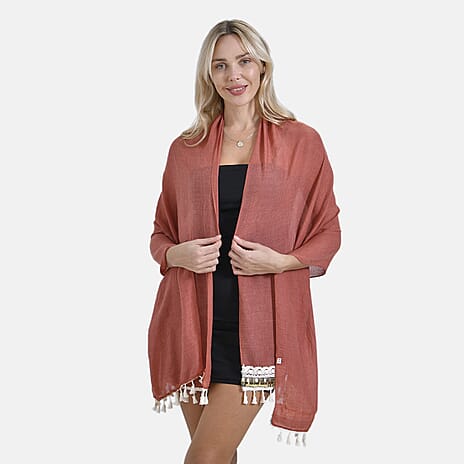 Closeout Deal - New Arrival Adorable Scarf with Small Fringes on Bottom (One Size) - Brown Rust