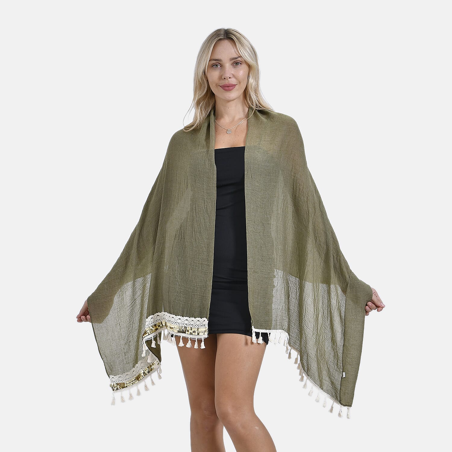 Closeout Deal - New Arrival Adorable Scarf with Small Fringes on Bottom (One Size) - Green Closeout Deal - New Arrival Adorable Scarf with Small Fringes on Bottom (One Size) - Green