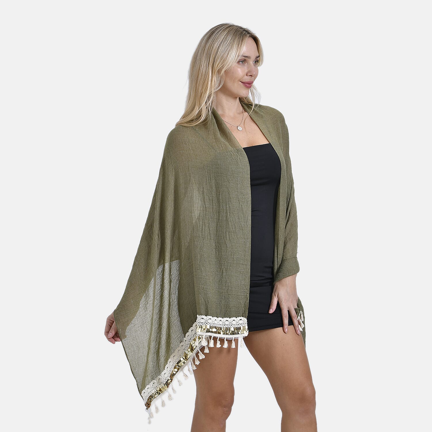 Closeout Deal - New Arrival Adorable Scarf with Small Fringes on Bottom (One Size) - Green Closeout Deal - New Arrival Adorable Scarf with Small Fringes on Bottom (One Size) - Green