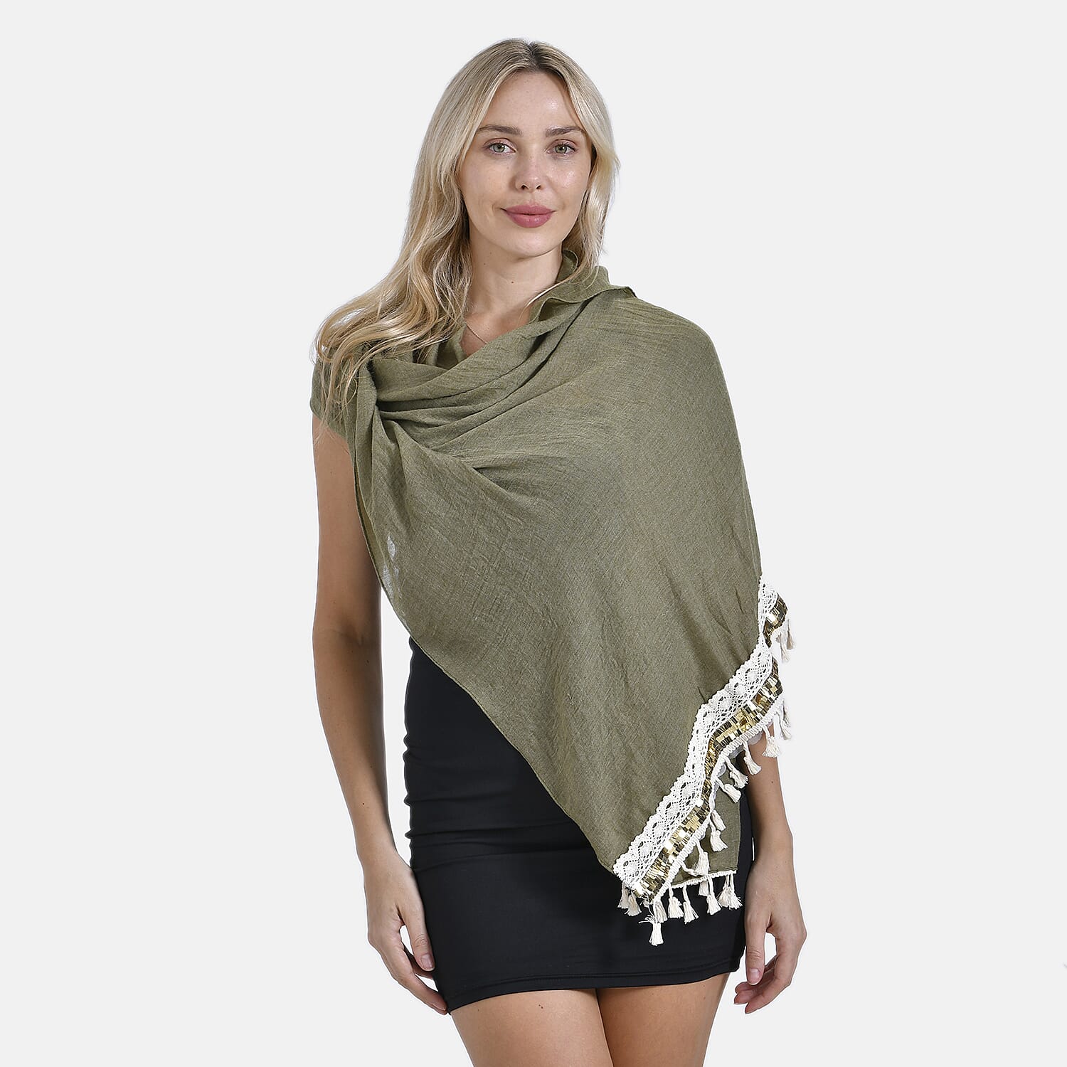 Closeout Deal - New Arrival Adorable Scarf with Small Fringes on Bottom (One Size) - Green Closeout Deal - New Arrival Adorable Scarf with Small Fringes on Bottom (One Size) - Green