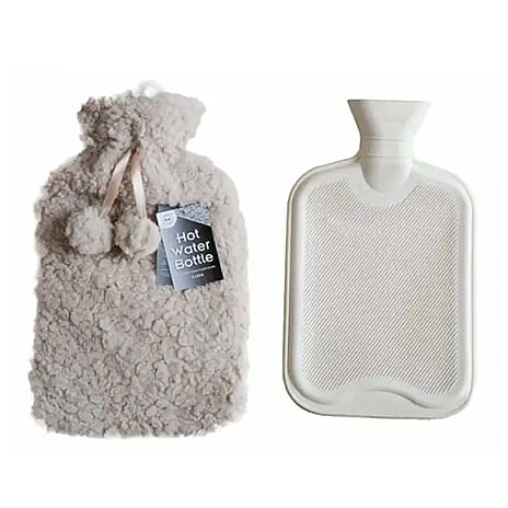 Must Have - Faux Fur 2 Litre Water Bottle with Soft Teddy Plush Cover - Cream