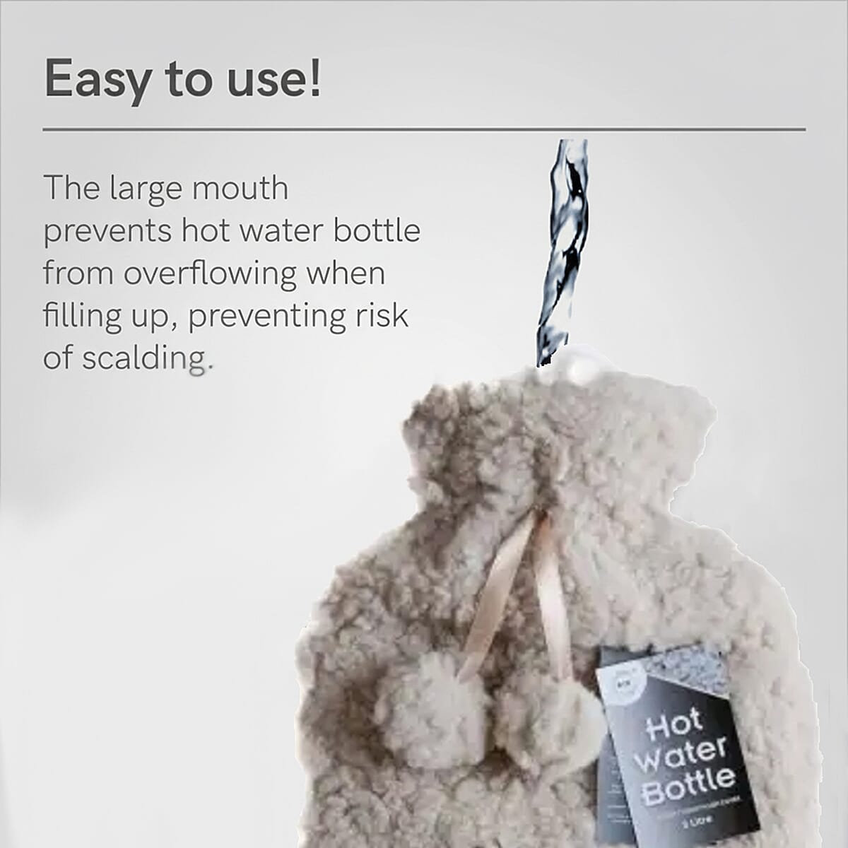Must Have - Faux Fur 2 Litre Water Bottle with Soft Teddy Plush Cover - Cream