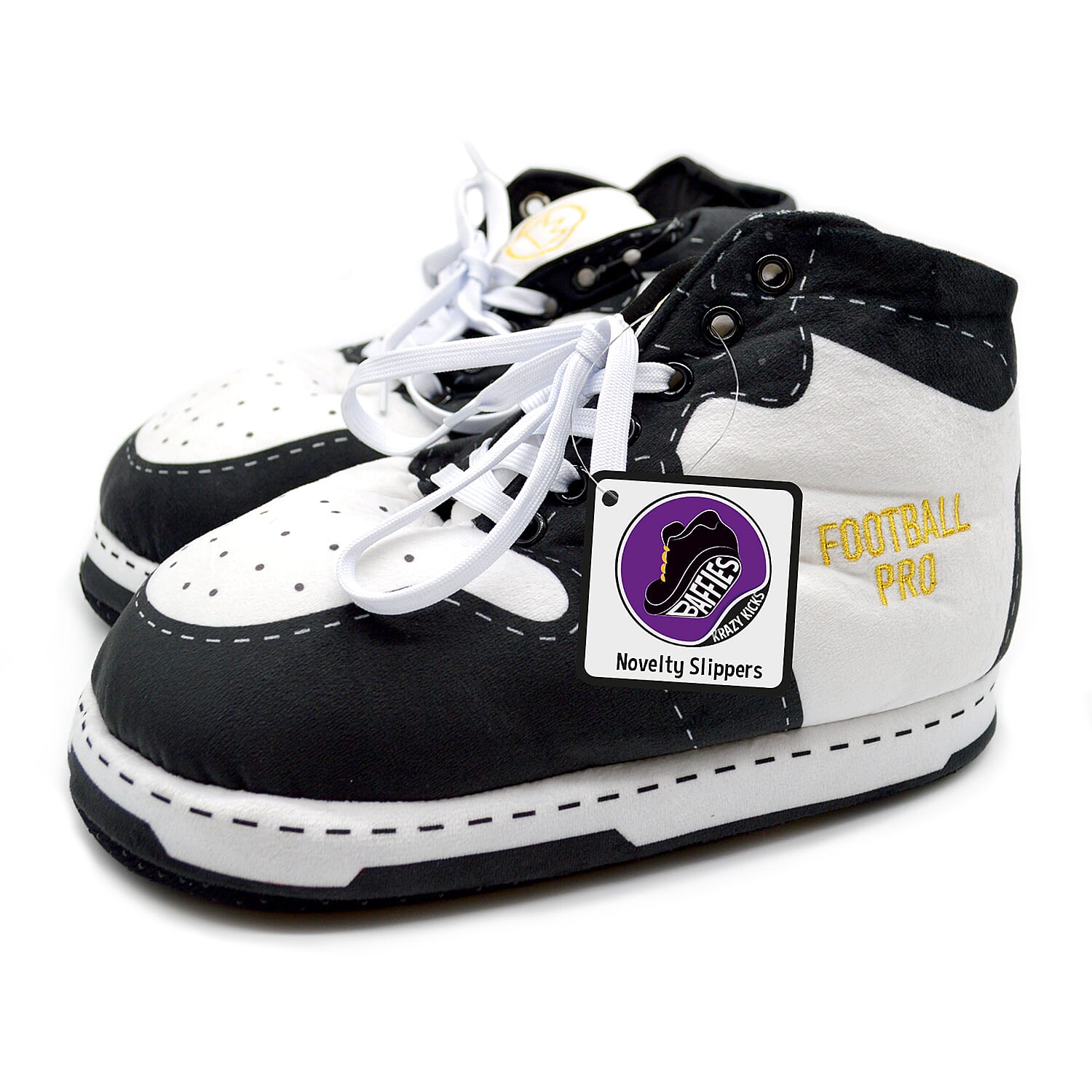 Baffies Krazy Kicks Football Pro Gold Design Embroidered Slippers