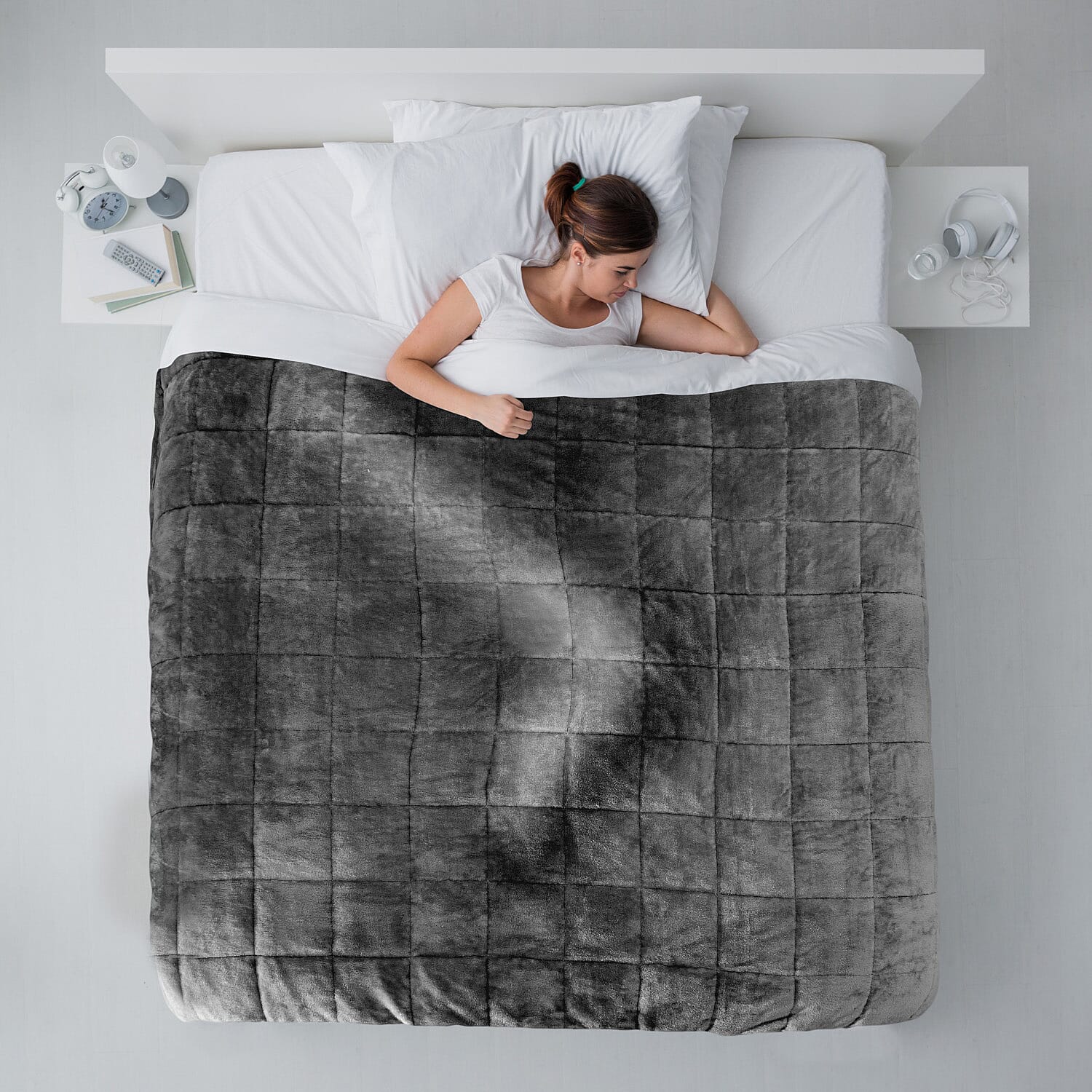 Weighted 6.9KG Fluffy Sherpa Fleece with a Soft and Smooth Plush Fleece Reverse  (Size 150x203 cm) - Grey