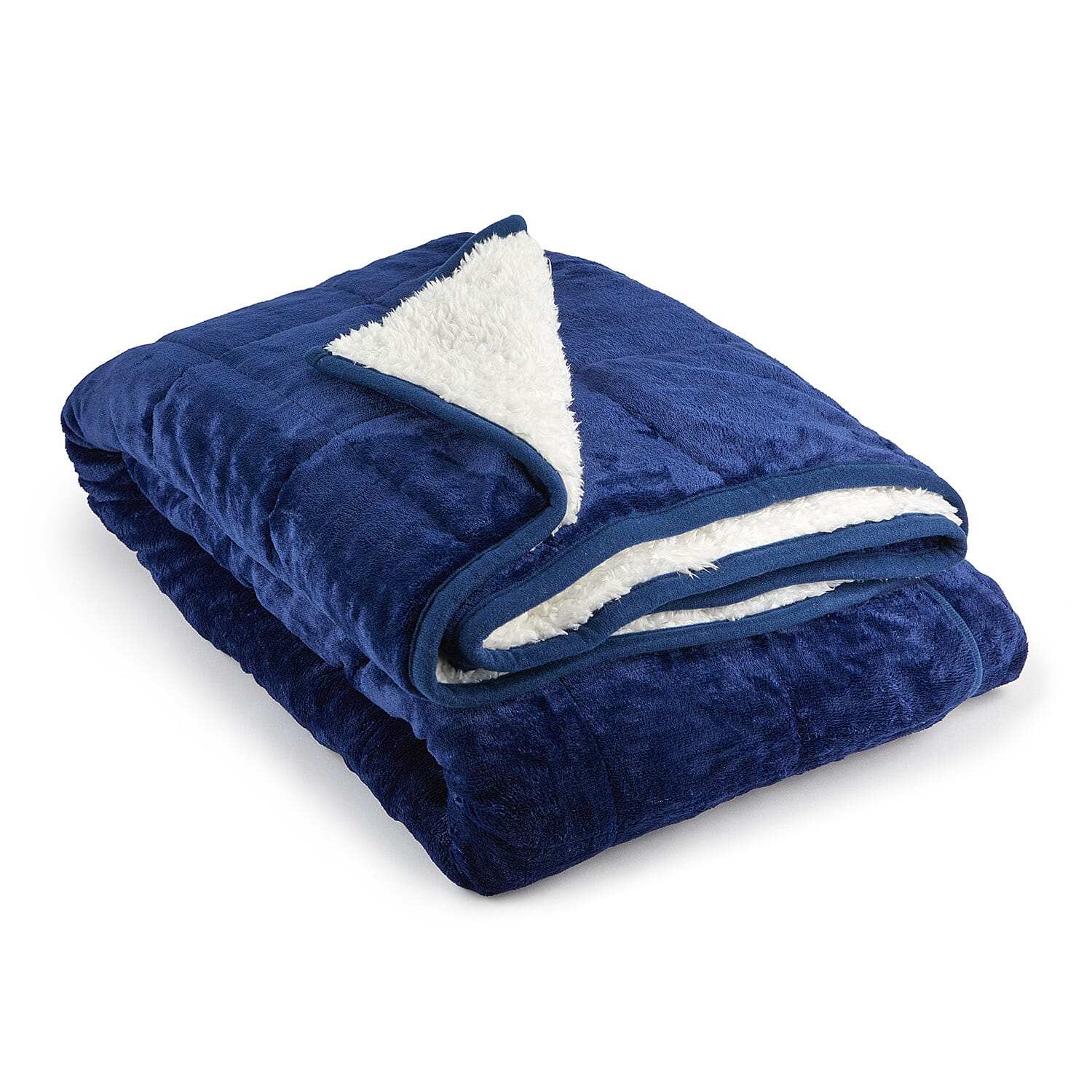 Fluffy Sherpa Fleece with a Soft and Smooth Plush Fleece Reverse - Weighted 6.9KG (Size 150x203 cm) - Navy Blue