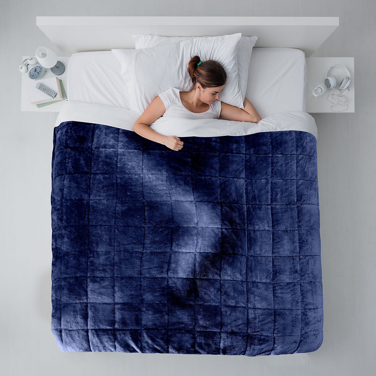 Fluffy Sherpa Fleece with a Soft and Smooth Plush Fleece Reverse - Weighted 6.9KG (Size 150x203 cm) - Navy Blue