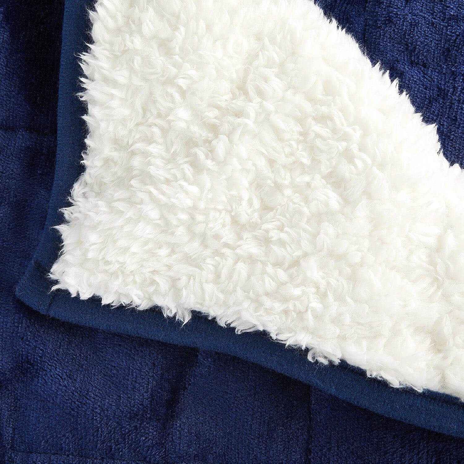 Fluffy Sherpa Fleece with a Soft and Smooth Plush Fleece Reverse - Weighted 6.9KG (Size 150x203 cm) - Navy Blue
