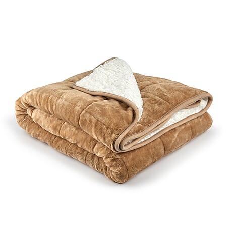 Fluffy Sherpa Fleece with a Soft and Smooth Plush Fleece Reverse - Weighted 6.9KG (Size 203x150 cm) - Taupe Cream