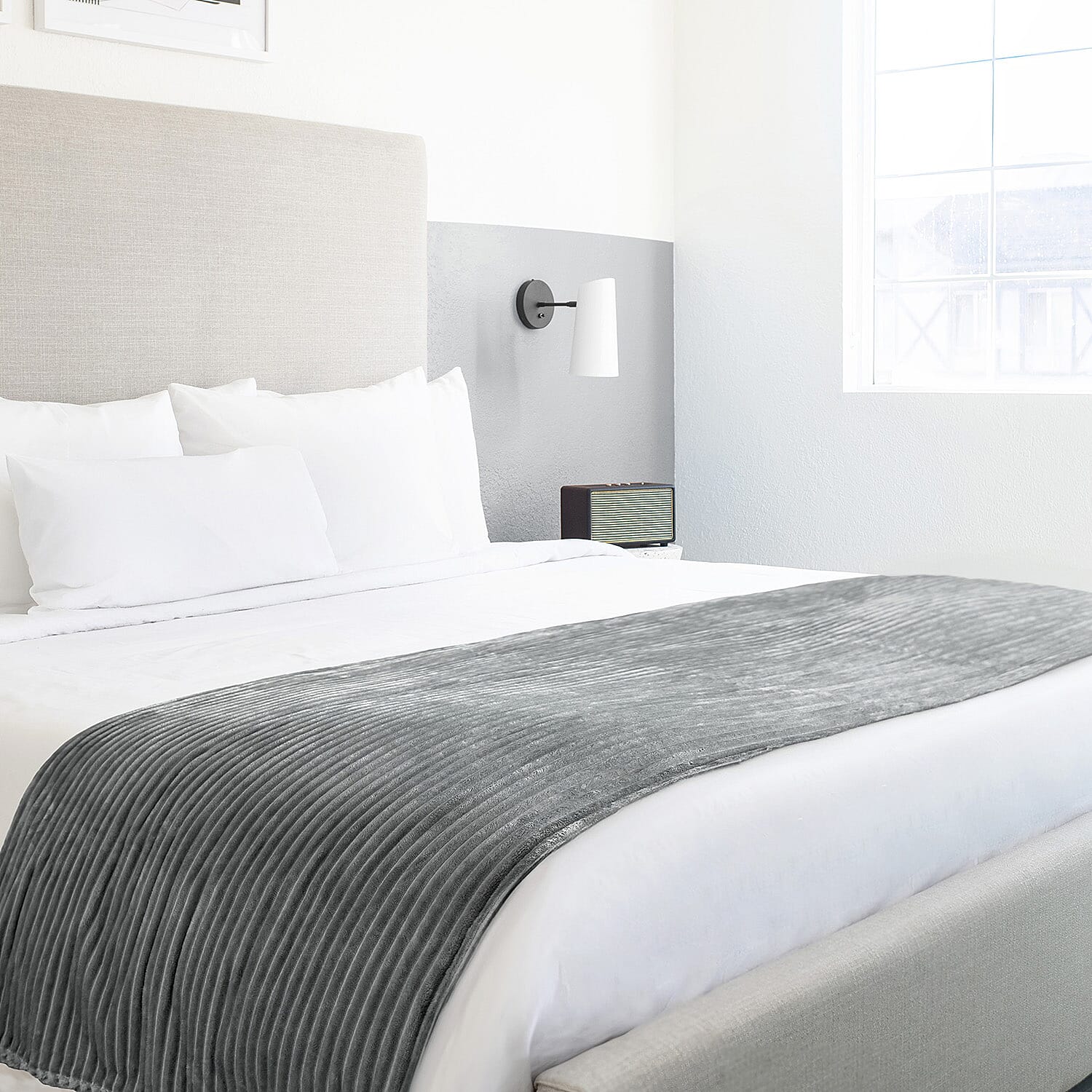 Dakota Super Soft Flannel Fleece Throw Blanket (Size 180x140) - Charcoal Grey